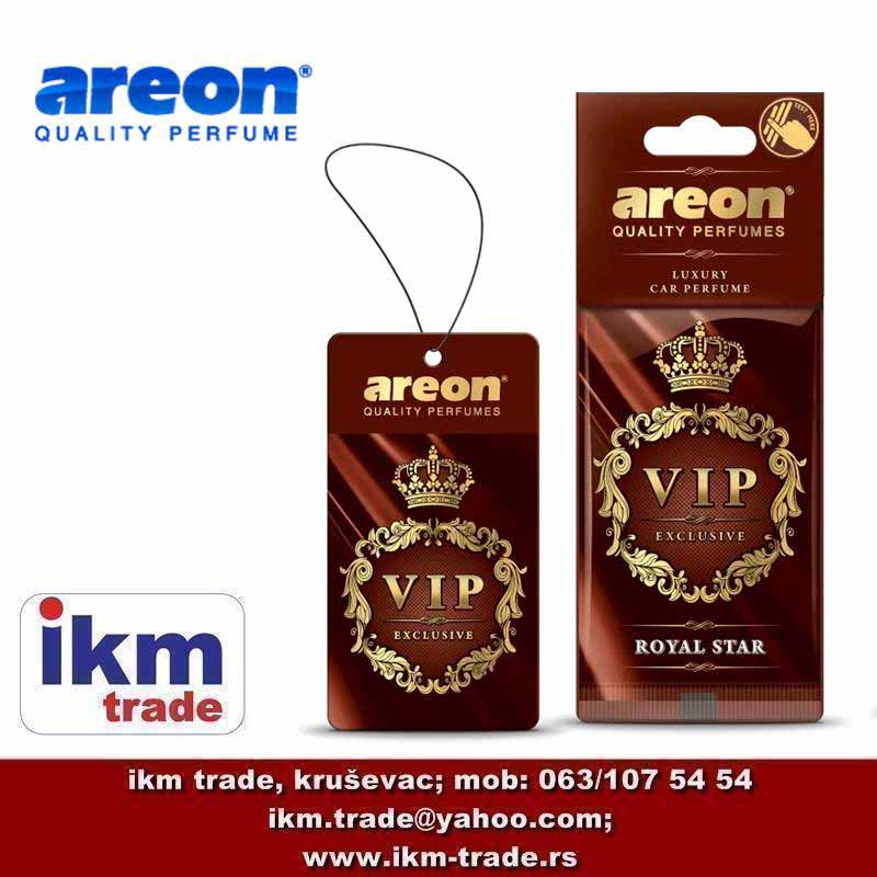 Mirisna jelkica AREON VIP Exclusive Royal Star sa luksuznom kombinacijom bergamota, ylang ylanga, duvana, pačulija i vanile za elegantan ambijent u automobilu.